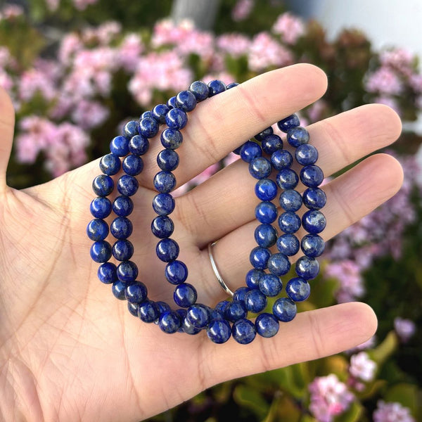 1 Strand Stretch Natural Blue Lapis Lazuli Beaded Gemstone Bracelet, 6mm Beads, Length Selections: 7 inch/7.5 inch/8 inch
