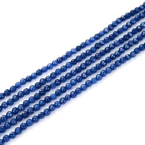 Natural Dark Sapphire Blue Jade Gemstone Faceted Round Beads, 8mm, Hole ID 1mm, 14 Inch/1 Strand, GH-F9