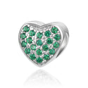 1pc 925 Sterling Silver Love Heart May Birthstone Bead Charm, Green Emerald Cubic Zirconia CZ, 10mm, Hole ID 4.5mm, EC1-L5