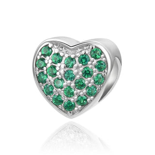 1pc 925 Sterling Silver Love Heart May Birthstone Bead Charm, Green Emerald Cubic Zirconia CZ, 10mm, Hole ID 4.5mm, EC1-L5