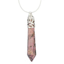 1pc Natural Rhodonite Hexagonal Pile Gemstone Pendant Necklace, 26 Inch Surgical Stainless Steel Chain, GGP-BB9