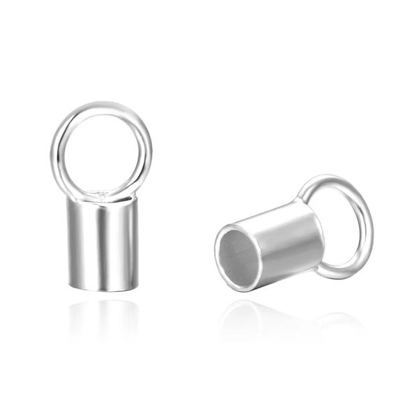 20pcs 925 Sterling Silver Crimp End Caps, Tarnish Resistant Rhodium Plated, Cord End Caps, Hole ID Selections: 1.5mm/2mm/2.5mm/3mm