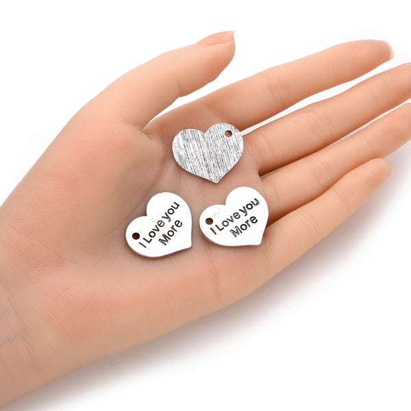 20pcs I Love You More Heart Charms, 25.5mm Large One Sided Heart Drop Pendants, Antique Silver, MC-D31