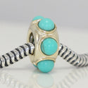 1pc Solid 925 Sterling Silver Turquoise Flower Bead Charm, Compatible with Pandora All Other Charm Bracelet, EC637