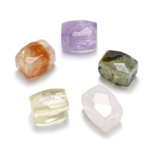 10pcs Natural Amethyst Citrine Rose Quartz Lemon Quartz White Crystal Gemstone Faceted Cylinder Tube Beads, 12-18mm, Hole ID 1mm, GZ9-6