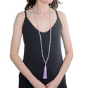 Adabele Premium 108 Mala Bead Tassel Necklace, 8mm Natural Purple Lavender Jade Gemstone, Buddhist Japa Prayer Beaded Jewelry RGN21