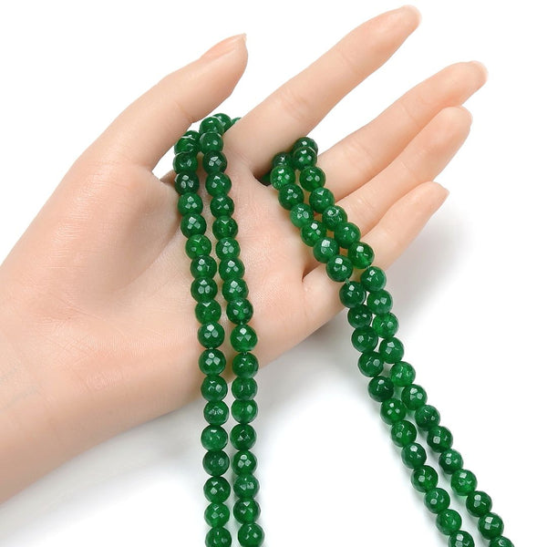 Natural Emerald Green Jade Gemstone Faceted Round Beads, 8mm, Hole ID 1mm, 14 Inch/1 Strand, GH-F10
