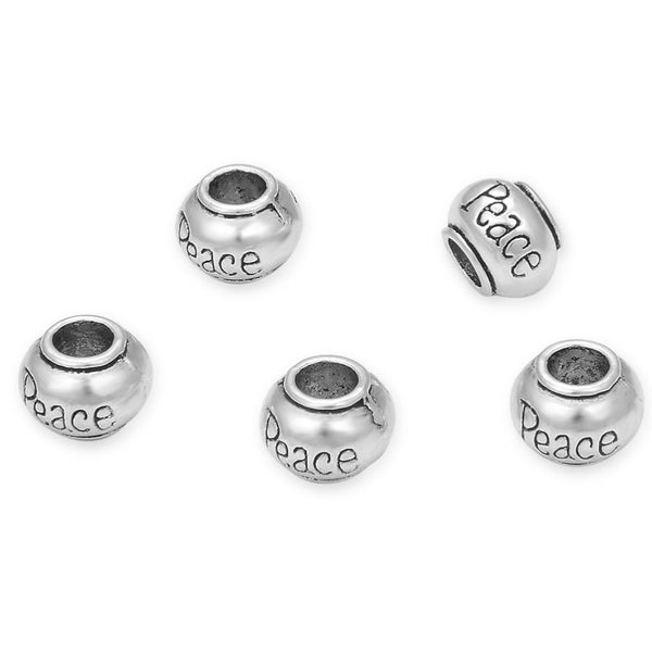 20pcs Peace Large Hole Beads, Hole ID 4.5mm,Antique Silver, Zinc Alloy Metal, MEC-C8