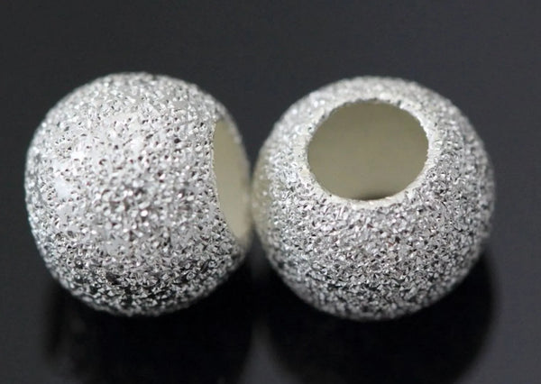 100pcs Sparkle Large Hole Stardust Round Beads, Sterling Silver Plated Brass, Size Selections: 6mm/8mm/10mm