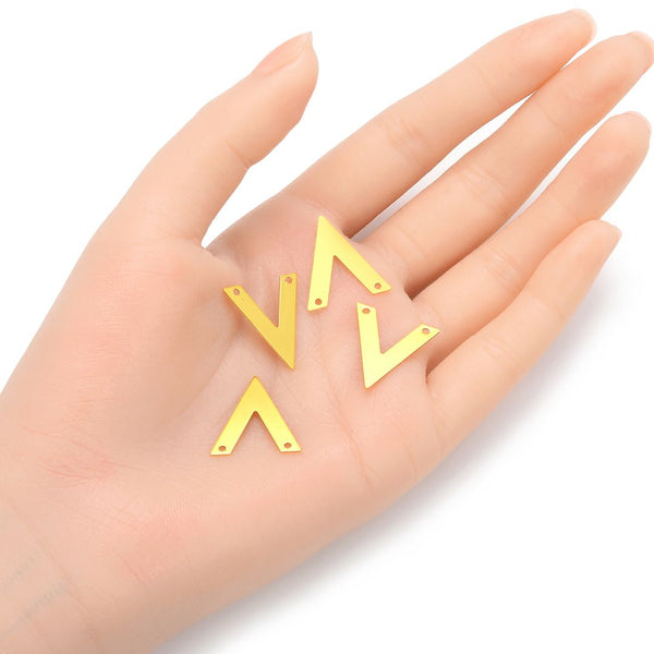 10pcs 20mm 2-Hole Letter V Alphabetical Links, Tarnish Resistant, 18K Yellow Gold Plated Brass, BFW-D2