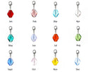 1 Set/12pcs Mixed Clip On Dangle Birthstone Charm Drops, 10mm Rhombus Diamond Crystal Beads, Sterling Silver Plated Clasp, BL10