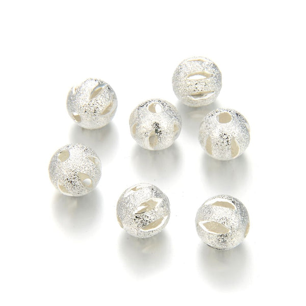 50pcs Tarnish Resistant Artistic Filigree Round Beads, Sterling Silver Plated Brass, Size Selections: 6mm/8mm/10mm