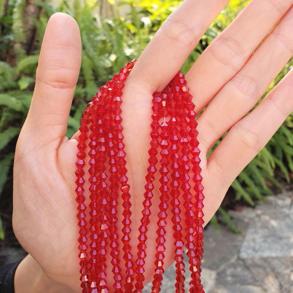 500pcs Creative Club Faceted Bicone Crystal Glass Beads, Light Siam Red, 4mm (0.16 Inch) Small Tiny, Hole ID 0.9mm, CCB406