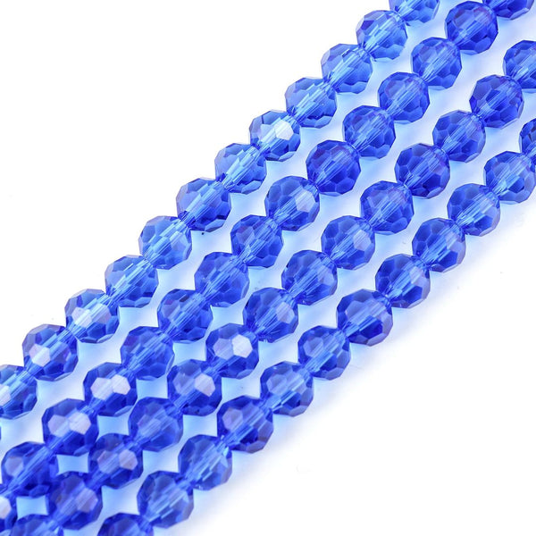 200pcs Creative Club Faceted Round Crystal Glass Beads, Sapphire Blue, 6mm (0.24 inch), Hole ID 1mm, CC2R613