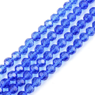 140pcs Creative Club Faceted Round Crystal Glass Beads, Sapphire Blue, 8mm, Hole ID 1mm, CC2R813