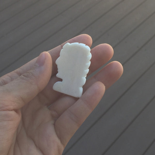 1pc Beautiful Indian Female Chief Hand Carved White Buffalo Bone Drop Pendant, Symbol of Strength Prosperity Pendant, with Sterling Silver Bail, 1.57 Inch, BP-65