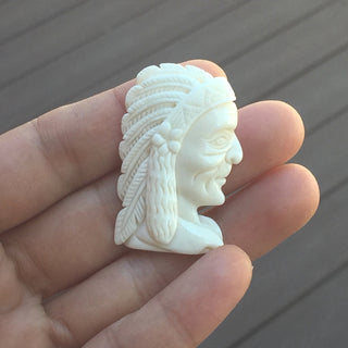 1pc Beautiful Indian Female Chief Hand Carved White Buffalo Bone Drop Pendant, Symbol of Strength Prosperity Pendant, with Sterling Silver Bail, 1.57 Inch, BP-65