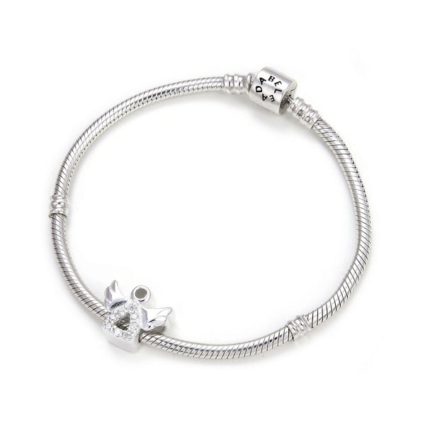 1pc Real 925 Sterling Silver Angel Cubic Zirconia CZ Religious Bead Charm, Compatible with Pandora All Other Charm Bracelet, EC7-B1