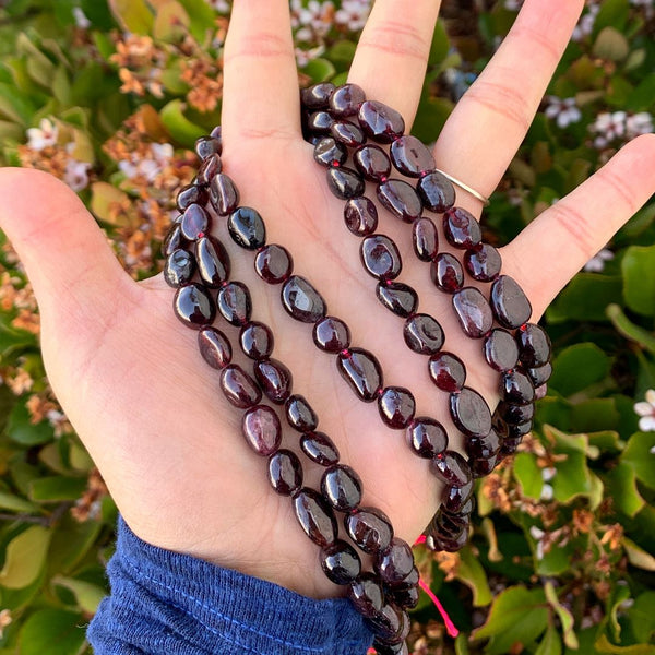 Natural Garnet Dark Red Gemstone Oval Tumbled Pebble Beads, Irregular, 7mm to 12mm, Hole ID 1mm, 15 Inch/1 Strand, GZ12-58