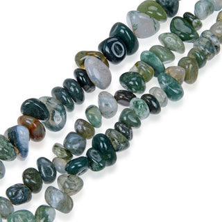 Natural Moss Agate Gemstone Smooth Tumbled Pebble Beads, Irregular, 8mm-10mm, Hole ID 1mm, 1 Strand/15 Inch, GZ3-4
