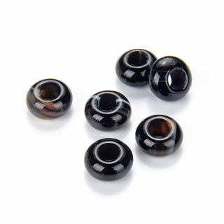 10pcs Natural Banded Black Agate Gemstone Donut Rondelle Beads,14x8mm, Hole ID 5.6mm, GW-A14