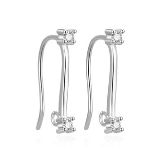 4pcs 925 Sterling Silver Fancy Earring Hooks, 2 Cubic Zirconia CZ, Tarnish Resistant Rhodium Plated, 18mm, SS478