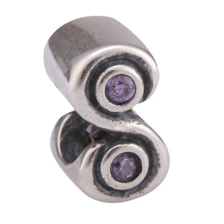 Real 925 Sterling Silver Charm, February Birthstone Bead, Cubic Zirconia CZ Purple Amethyst...