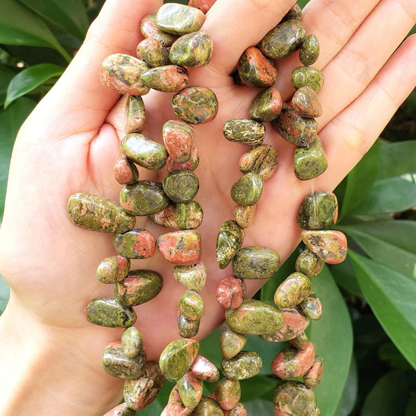 Natural Unakite Jasper Gemstone Petal Keishi Beads, Irregular, 10mm-20mm, Hole ID 1mm, 1 Strand/15 Inch, GZ6-36