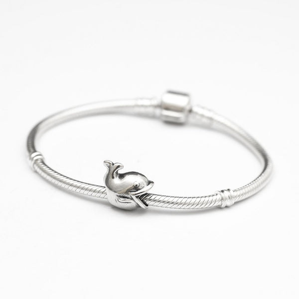 1pc Real Solid Sterling Silver Dancing Dolphin Peace Charm Bead, Compatible with Pandora All Other Charm Bracelets, EC527
