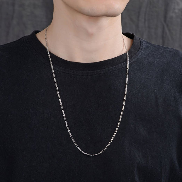 1pc 925 Sterling Silver Figaro Link Chain Necklace, Tarnish Resistant Rhodium Plated, 2.5mm, Length Selections: 18 inch/20 inch/26 inch