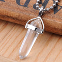 1pc Natural White Quartz Clear Crystal Gemstone Pendant Necklace, 18 Inch Surgical Stainless Steel Chain, GGP-C5