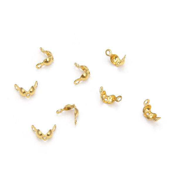 100pcs Raw Brass Clamshell Calotte Bead Tip, Crimp Bead End Cap, 2 Closed Rings, 8mm, Unplated/Uncoated, CX48