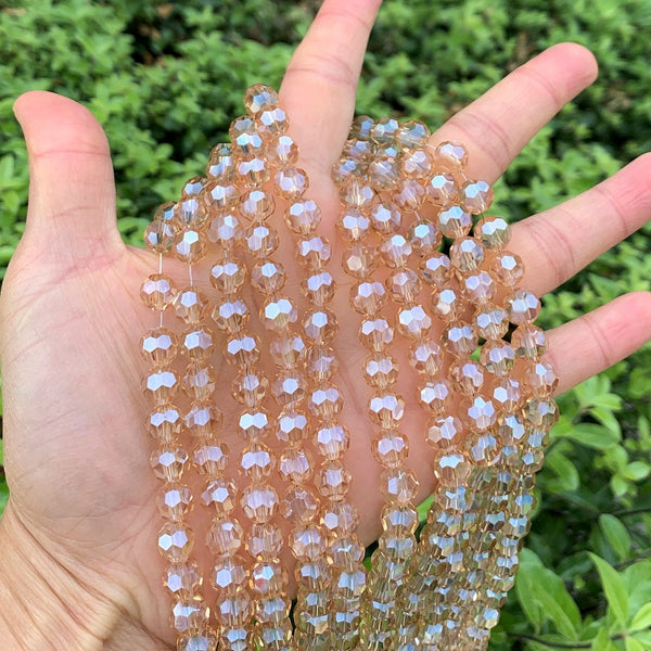 140pcs Creative Club Faceted Round Crystal Glass Beads, Golden Shadow, 8mm, Hole ID 1mm, CC2R828