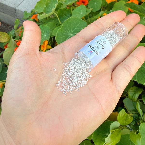7.5g Miyuki Delica 11/0 Seed Beads, Silver Lined Crystal Clear DB41