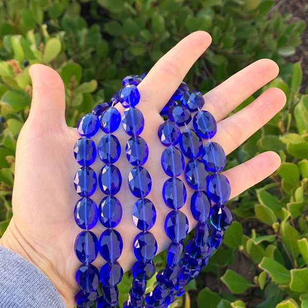 50pcs Creative Club Faceted Flat Oval Crystal Beads, Sapphire Blue, 16x12mm/Large, Hole ID 1.1mm, CCO-13