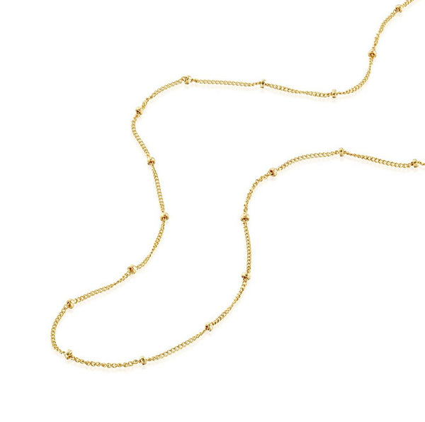 1pc 1/20 14K Gold Filled Satellite Bead Station Curb Link Chain Necklace, Thin Small, 1.9mm Beads, Non Tarnish, Length Selections: 16 inch/18 inch/20 inch