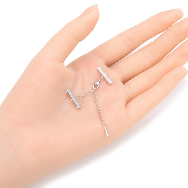 1 Set 925 Sterling Silver 3 Strands Clasp, Adjustable Chain, Tarnish Resistant Rhodium Plated, SS393