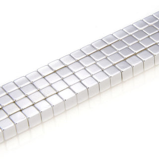 Grade A Natural Hematite Gemstone Cube Beads, Silver Plated, 2 strands/190pcs Beads, 4mm/Small Tiny, Hole ID 1mm, GFC-K2