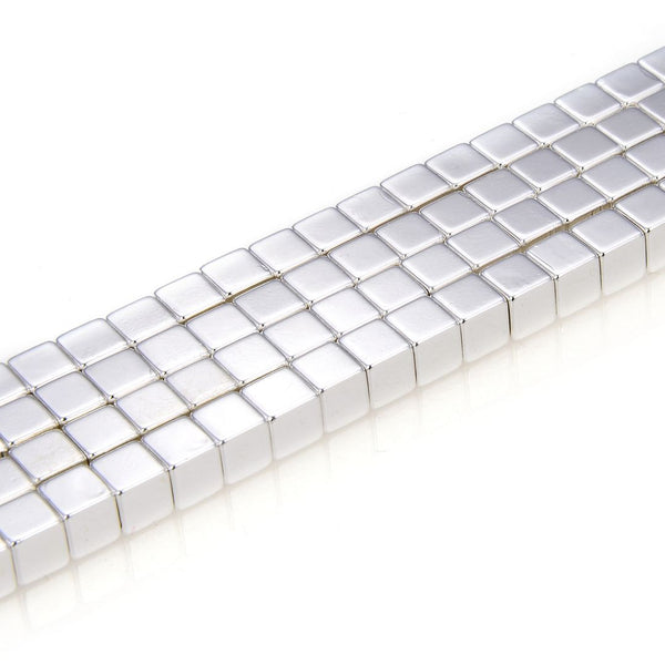 Grade A Natural Hematite Gemstone Cube Beads, Silver Plated, 2 strands/190pcs Beads, 4mm/Small Tiny, Hole ID 1mm, GFC-K2