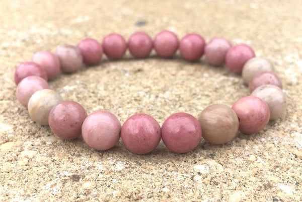 1 Strand Stretch Natural Pink Rhodonite Beaded Gemstone Bracelet, 8mm Bead, Length Selections: 7 inch/7.5 inch/8 inch/8.5 inch