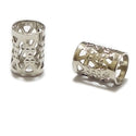 100pcs Large Hole Filigree Tube Beads, 18K White Gold Plated Brass, 8x6mm, Hole ID 4.9mm, CF106-P