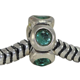 Real 925 Sterling Silver Charm, May Birthstone Spacer Bead, Cubic Zirconia CZ Diamond Green...
