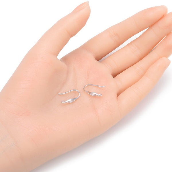 4pcs 925 Sterling Silver Marquise Pattern Earring Hooks, Tarnish Resistant Rhodium Plated, 17mm, SS481