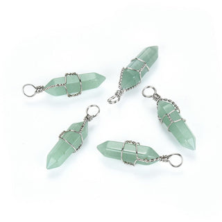 4pcs Natural Green Aventurine Gemstone Pendants, 38mm Loose Bullet Point Stone Drops, G2P-E8