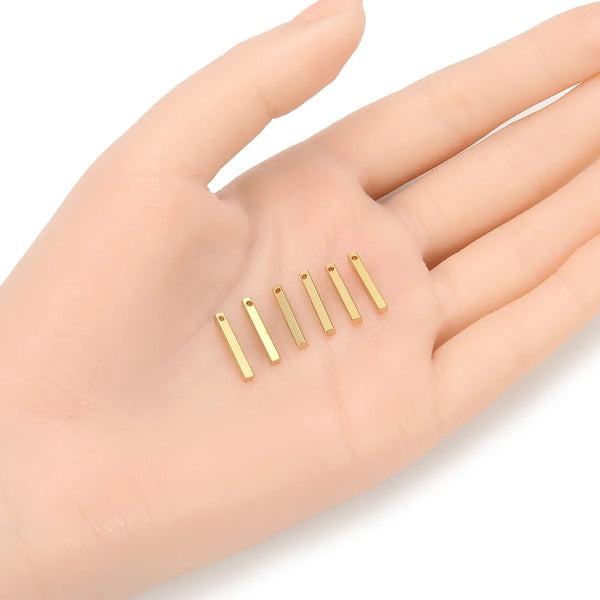 50pcs Raw Brass Vertical Rectangle Bar Pendant Drop, 15mm, Unplated/Uncoated, CX-E9
