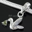 1pc 925 Sterling Silver Bird Charm, Freedom Lover August Birthstone Charm Drop, Green Peridot Cubic Zirconia CZ, 20mm Long, Hole ID 4.5mm, EC1-D8
