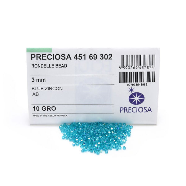 100pcs Preciosa Faceted Bicone Crystal Beads, Blue Zircon AB, Size Selections: 3mm/4mm/6mm