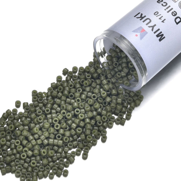 7.5g Miyuki Delica 11/0 Seed Beads, Duracoat Opaque Dyed Olive DB2357