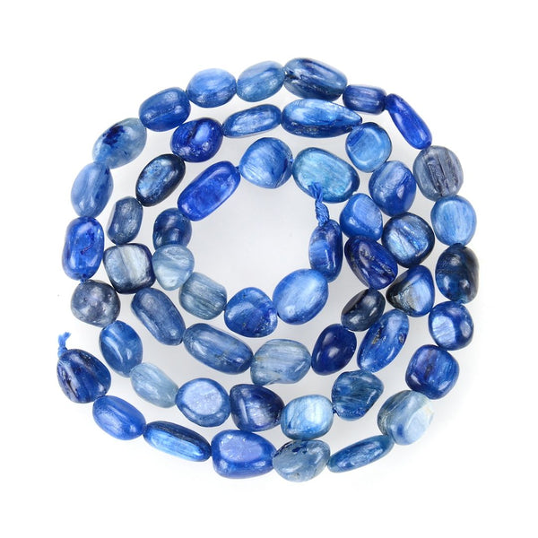Natural Kyanite Blue Crystals Gemstone Oval Tumbled Pebble Beads, Irregular, 7mm to 10mm, Hole ID 1mm, 15 Inch/1 Strand, GZ12-38