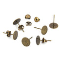 100pcs Earring Posts Glue On Settings, with 40pcs Earring Backs, Antique Bronze Plated Brass, Flat Board Size Selections: 3mm/4mm/6mm/8mm